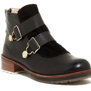 Matt Benson Black Leather Part Suede Gold Buckle Detail Ankle‎ Boots Size 8